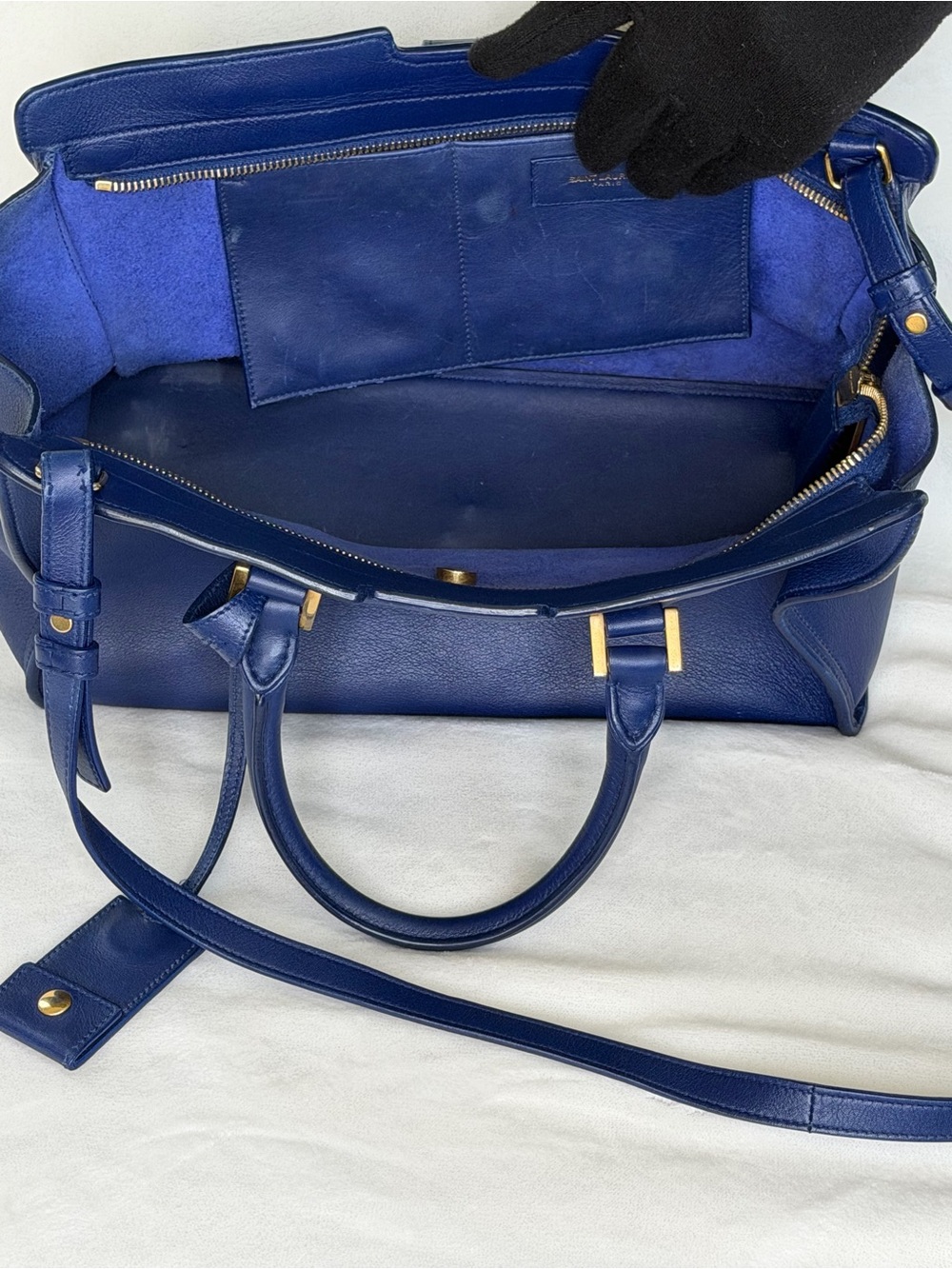 Saint Laurent Y Cabas Blue Leather Satchel with Gold Y Detail - Picture 9 of 9